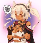  bad_id bad_pixiv_id blonde_hair broken_eyewear budget_sarashi burnt_clothes cape dark_skin eyewear_removed fingerless_gloves frown glasses gloves headgear holding holding_eyewear kantai_collection kuremoni musashi_(kantai_collection) pointy_hair red_eyes sarashi short_hair solo soot tears thought_bubble twintails 