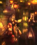  2girls abs amazon_(dragon's_crown) bad_id bad_pixiv_id banned_artist blonde_hair blue_eyes book bookshelf breasts chair dragon's_crown highres hood large_breasts long_hair multiple_girls muscle muscular_female red_hair sitting sorceress_(dragon's_crown) white_hair wizard_(dragon's_crown) yazuwo 