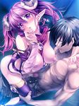  1boy 1girl armodias blush breasts censored demon_girl ear_ornament game_cg gem grimoire_no_shisho horns jewelry marushin_(denwa0214) mihai_kehlmann navel nipples penis pink_hair pointy_ears purple_eyes 