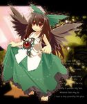  bow brown_hair full_body hair_bow hakoniwa_tsuka highres long_hair red_eyes reiuji_utsuho skirt skirt_lift smile solo touhou wings younger 