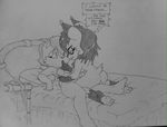  anthro bed black_hair bodalack bodalack_(artist) breasts butt chipmunk feline female fur hair lesbian lying lynx mammal nicole_the_lynx nude on_back open_mouth pillow plain_background pussy rodent sally_acorn sega sonic_(series) text video_games 