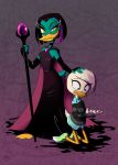  animated avian beak bird clothing crying disney dress duck ducktales duo feathers female green_feathers lena_(ducktales) magica_de_spell purple_eyes red_eyes scepter smile stasysolitude tears white_feathers yellow_eyes 