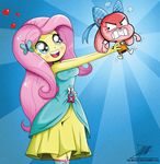  &lt;3 anais_watterson angry blue_eyes bow clothing crossover dress duo equestria_girls female fluttershy_(eg) hair holding human lagomorph mammal my_little_pony pink_hair rabbit smile steam the-butch-x the_amazing_world_of_gumball 