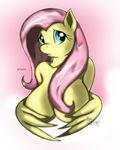  anthro anthrofied big_breasts blue_eyes breasts cleavage clothed clothing covering cyan_eyes dialog english_text equine female fluttershy_(mlp) friendship_is_magic hair horse long_hair mammal my_little_pony pegasus pink_hair plain_background pony solo suirano text wings 