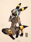  anthro anthrofied arm_band bracelet breasts ear_piercing eeveelution female hair jewelry nintendo piercing pok&#233;mon pok&#233;morph pok&eacute;mon pussy red_eyes ring screwella solo umbreon video_games white_hair wide_hips 