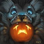  blue_eyes canine fur grey_fur halloween holidays male mammal pumpkin rhyu solo wolf 