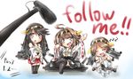 ahoge bare_shoulders boots brown_hair cup detached_sleeves drooling hair_ornament hairband haruna_(kantai_collection) headgear hiei_(kantai_collection) japanese_clothes kantai_collection kongou_(kantai_collection) long_hair multiple_girls nontraditional_miko pouring rinrin_(927413) short_hair skirt teacup thigh_boots thighhighs translated 
