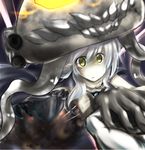  black_gloves bodysuit gloves kantai_collection long_hair rinrin_(927413) shinkaisei-kan silver_hair solo teeth tentacles wo-class_aircraft_carrier yellow_eyes 