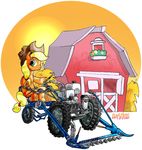  barn blonde_hair cutie_mark davide76 equine female feral freckles friendship_is_magic green_eyes hair hat hay hooves horse long_hair mammal my_little_pony pony smile solo tractor 