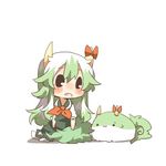  :3 bad_id bad_twitter_id bow chibi ex-keine fang green_hair horns kamishirasawa_keine kamishirasawa_keine_(hakutaku) long_hair lowres rebecca_(keinelove) sitting solo sukusuku_hakutaku tail touhou 