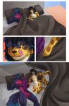 2026 abs absurd_res anhanme anthro balls bed bedding bedroom biceps big_balls big_penis black_hair blanket blue_hair bulge canid canine canis cheetah comic detailed_bulge digital_media_(artwork) duo felid feline foreskin fur furniture genital_outline genitals hair hi_res high-angle_view huge_balls huge_penis inside kenaz_(runicrunez) kneeling licking licking_lips looking_at_genitalia looking_at_penis lying male mammal markings multicolored_body multicolored_fur multicolored_hair muscular muscular_male nude on_back penis penis_outline pillow pink_body pink_fur purple_body purple_fur quads sleeping sowilo_(runicrunez) spots spotted_body spotted_fur tail tenting tongue tongue_out two_tone_body two_tone_fur two_tone_hair wolf