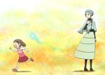  alternate_costume blue_hair brown_hair bug butterfly c_(neta) child doujima_nanako happy insect multiple_girls pantyhose parody persona persona_3 persona_4 philemon_(butterfly) running smile yamagishi_fuuka yotsubato! 