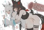 accessory ahoge animal_ears animal_humanoid arms_bent bent_over big_breasts black_clothing black_crop_top black_hair black_shirt black_topwear blue_eyes blue_nails blush bodily_fluids breast_squish breasts canid canid_humanoid canine canine_humanoid censored clothed clothing colored_nails crop_top deep_penetration ear_piercing ear_ring eyes_closed female fluffy_ears fox_humanoid hair hair_accessory hair_between_eyes heart_symbol hi_res highlights_(coloring) hololive humanoid intersex intersex/female kurokami_fubuki long_hair mammal mammal_humanoid mosaic_censorship motion_lines multi_ear nails open_mouth partially_clothed penetration piercing ribbons ring_piercing sex shirakami_fubuki shiroi_yoru shirt simple_background sleeveless_shirt squish standing standing_sex sweat tail tears tears_of_pleasure thigh_strap topwear uterus_view vtuber white_background white_clothing white_hair white_shirt white_topwear x-ray_view