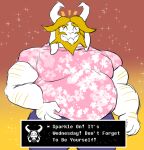 2026 ^_^ anthro arm_hair asgore_dreemurr beard belly big_belly big_horn blonde_arm_hair blonde_beard blonde_body_hair blonde_facial_hair blonde_hair blonde_mustache blue_bottomwear blue_clothing blue_pants body_hair boss_monster_(undertale) bottomwear clothing curved_horn daikuhiroshiama deltarune dialogue dialogue_box emanata encouragement encouraging_viewer english_text exclamation_point eyes_closed facial_hair floppy_ears floral_pattern floral_shirt gradient_background hair happy hi_res horn long_ears male moobs motivating multicolored_clothing multicolored_shirt multicolored_topwear musclegut muscular muscular_arms mustache orange_background overweight overweight_anthro overweight_male pants pink_clothing pink_shirt pink_topwear reassuring shirt simple_background sketchy smile solo sparkles standing text topwear undertale_(series) white_body white_clothing white_shirt white_topwear yellow_background