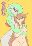 absurd_res alicia_(miiserii) arm_under_breasts being_watched breasts brown_hair colored colored_sketch dialogue duo english_text featureless_crotch felicia_(miiserii) female female/female female_human female_humanoid female_on_human female_on_humanoid gardevoir generation_3_pokemon glowing glowing_eyes green_eyes green_hair hair hand_on_shoulder hi_res hug hugging_another hugging_from_behind human human_on_humanoid humanoid interspecies larger_humanoid light_body light_skin long_hair looking_at_another mammal miiserii narrowed_eyes nintendo nude nude_human nude_humanoid pokemon pokemon_(species) red_eyes size_difference sketch smaller_human text
