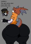 2026 :3 anthro arm_tattoo bandage bandage_on_face bandage_on_nose beanie big_butt bodily_fluids bottom_heavy bottomwear butt calico_cat cate_meowdy cheek_tuft clothing cousins_(lore) digital_drawing_(artwork) digital_media_(artwork) domestic_cat dot_eyes duo ears_down english_text epic_games eyelashes facial_tuft felid feline felis female female_anthro fortnite fur gloves grey_background hair handwear hat headgear headwear huge_butt huge_hips huge_thighs hyper hyper_butt hyper_hips iluhuy2015 looking_back mammal meow_skulls multicolored_body multicolored_fur orange_body orange_fur pants pivoted_ears ponytail purple_body purple_fur rear_view simple_background simple_eyes sweat sweatdrop sweater tail tattoo text thick_thighs tied_hair topwear tuft turtleneck white_body white_fur wide_hips yellow_eyes