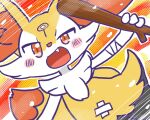 2026 ambiguous_anthro ambiguous_gender annyui0611 anthro bandage bandage_on_belly bandage_on_head bandaged_arm biped blush blush_stickers braixen canid cute_fangs digital_drawing_(artwork) digital_media_(artwork) dipstick_tail dutch_angle fangs front_view generation_6_pokemon hi_res holding_object holding_stick japanese_description looking_at_viewer mammal markings nintendo open_mouth outline pokemon pokemon_(species) portrait simple_background solo stick tail tail_markings teeth three-quarter_portrait translated_description