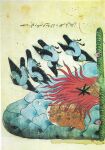 1310 14th_century absurd_res ambiguous_gender ancient_art arabic_text avian avian_feet beak bird black_body black_feathers brown_body brown_feathers cave corvid corvus_(genus) crow english_description feathers feral fire grey_beak grey_body grey_feathers group hi_res illuminated_manuscript kalila_wa_dimna multicolored_body oscine outside owl passerine rock text traditional_media_(artwork) translation_request unknown_artist yellow_beak