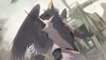 2023 5_fingers abs aircraft amber_eyes anthro back_wings belt_buckle black_body black_feathers black_fur black_wings blonde_eyebrows bottomwear buckle canid canine canis chiayeeee chromatic_aberration claws clothed clothed_anthro clothed_male clothing cloud digital_drawing_(artwork) digital_media_(artwork) dipstick_tail ear_piercing ear_ring electronics eyebrows feathered_wings feathers finger_claws fingerpads fingers fully_clothed fully_clothed_anthro fully_clothed_male fur furrowed_eyebrows gun handgun helicopter hi_res holding_radio holstered_gun holstered_pistol inner_ear_fluff looking_aside low-angle_view male mammal markings monotone_body monotone_feathers open_clothing open_mouth open_shirt open_topwear outside pawpads pecs piercing pistol portrait pupils radio ranged_weapon ring_piercing shark_teeth shirt signature snout solo tail tail_markings three-quarter_portrait topwear tuft vehicle weapon white_bottomwear white_clothing white_shirt white_topwear wings wolf yellow_claws yellow_inner_ear yellow_inner_ear_fluff yellow_pawpads yellow_tail_tip