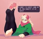 2026 4_toes absurd_res anthro bovid caprine claws cloak clothed clothed_anthro clothed_male clothing cookiethecabbit cross-popping_vein darkner deltarune dialogue dialogue_box digital_media_(artwork) english_text eyewear feet feet_up floppy_ears fur glasses goat hair hi_res horn lop_ears lying male male_anthro mammal on_back pawpads paws ralsei round_glasses scarf solo tail text toe_claws toeless_legwear toes undertale_(series) wearing_glasses