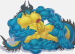 abs anthro balls biceps big_balls big_muscles big_penis blue_body calf_muscles countershade_torso countershading deltoids dragon erection genitals gesture glans hand_gesture horn huge_muscles hyper hyper_muscles lying male multicolored_body muscular muscular_male mythological_creature mythological_scalie mythology nude one_eye_closed pecs penis pointing scalie simple_background solo tail unknown_artist wink yellow_body yellow_eyes