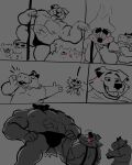 2026 4:5 accessory anthro badger beastly_crimes beastly_crimes_(2024) bencomedion blush bulge canid canine canis capybara caviid chief_badger clothing comic domestic_dog embarrassed exclamation_point fan_character hi_res male male/male mammal muscular muscular_male mustelid musteline necktie open_mouth overweight overweight_male pole rodent shirt smile stripper stripper_pole suspender topwear underwear