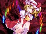  ;p blonde_hair crystal dress flandre_scarlet frills hat matilda one_eye_closed red_eyes side_ponytail solo tongue tongue_out touhou 