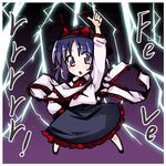  blue_hair chibi english frills hat kiku_hitomoji nagae_iku red_eyes ribbon saturday_night_fever solo touhou 