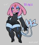 2_tails anthro armwear breasts c3ga claws clothing female forehead_gem gem generation_4_pokemon grey_body grey_skin hair handwear hi_res latex latex_armwear latex_clothing latex_handwear latex_legwear latex_stockings legendary_pokemon legwear mesprit mirell_(sstupidcat) multi_tail nintendo pink_hair pokemon pokemon_(species) short small_breasts solo stockings tail tail_gem yellow_eyes