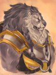 2025 3:4 anthro armor braided_fur braided_mane breastplate critical_role digital_media_(artwork) digital_painting_(artwork) dungeons_and_dragons felid fur gold_(metal) gold_armor grey_body grey_fur hasbro hi_res liatori lion male mammal mouth_scar muscular muscular_male painting_(artwork) pantherine scar signature silver_(metal) silver_armor solo teor_pridesire wizards_of_the_coast yellow_eyes