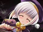  artist_request bat blood closed_eyes fangs forest full_moon highres koihime_musou moon nature shokatsuryou smile solo white_hair 