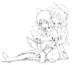  barefoot blush book cirno feet greyscale hat katzeh letty_whiterock lineart monochrome multiple_girls reading ribbon touhou wings 