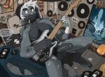 absurd_res anthro arm_hair armpit_hair balls bass_guitar body_hair cassette_tape casual_nudity caught chest_hair cigarette cigarette_in_mouth clothing detailed_background english_text facial_piercing foreskin genitals guitar hair hat hat_only headgear headgear_only headwear headwear_only hi_res humanoid_genitalia humanoid_penis jerro lagomorph leporid lip_piercing male mammal mostly_nude musical_instrument object_in_mouth penis piercing playing_bass plucked_string_instrument pubes rabbit smoking smoking_cigarette snakebite_piercing solo string_instrument text video_cassette vinyl_record white_hair