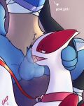 4:5 ambiguous_gender animal_genitalia anthro balls big_balls blue_body blue_fur blush cherry_(ztwidashz) collar dominant dominant_male duo fangs fridaylugia fur generation_2_pokemon generation_4_pokemon genitals good_girl hi_res holding_leash holding_object interspecies leash leashed_collar legendary_pokemon licking lucario lugia male male/ambiguous nintendo oral penile penis penis_lick penis_tip pokemon pokemon_(species) red_eyes sex sheath teeth tongue