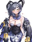  1girl animal_ears arthropod_girl arthropod_limbs black_hair breasts commentary_request extra_eyes extra_legs fake_animal_ears fingernails heart highres kumano_plan large_breasts mole mole_on_breast original playboy_bunny side_ponytail spider_girl white_background wrist_cuffs yellow_eyes 