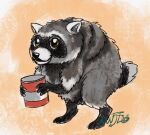 2026 ambiguous_gender black_nose can container digital_drawing_(artwork) digital_media_(artwork) disability feral full-length_portrait fur grey_body grey_fur hi_res holding_can holding_container holding_object jimothy mammal nutjt on_hind_legs orange_eyes portrait procyonid raccoon shaded short_tail snout solo standing tail