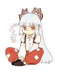  bad_id bad_pixiv_id bangs fujiwara_no_mokou hair_ribbon indian_style kirusu long_hair lowres oekaki pants red_eyes ribbon sitting solo suspenders tears touhou 