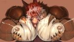 ahegao anthro barazoku beard blush bodily_fluids canid canine canis cum cum_in_mouth cum_inside cum_on_face degradation domestic_dog facial_hair first_person_view fur garnett genital_fluids genitals german_shepherd herding_dog hi_res lactating lactating_during_sex looking_at_viewer looking_pleasured male male/male male_lactation male_on_bottom mammal mature_anthro mature_male muscular muscular_anthro muscular_male nipples on_bottom orange_body orange_fur pastoral_dog pecjob pecs penis pinumontbalou saliva sex steam submissive submissive_anthro submissive_male sweat vein veiny_muscles veiny_penis