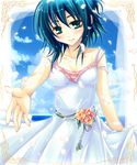  blue_eyes blue_hair da_capo da_capo_i dress kagetsu_kei mizukoshi_mako petals short_hair solo 