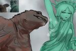 2026 animate_inanimate anthro armpit_fetish armpit_musk blush blush_lines bodily_fluids brown_body digital_drawing_(artwork) digital_media_(artwork) duo female gaster_bass godzilla godzilla_(series) green_blush green_blush_lines grey_body hi_res human human_on_anthro interspecies kaiju living_statue lizard male male/female mammal musk raised_arm reptile scalie sculpture smile statue statue_of_liberty sweat teeth teeth_showing toho united_states_of_america