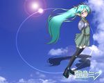  artist_request blush cosplay deedlit deedlit_(cosplay) green_eyes green_hair hatsune_miku lens_flare long_hair pointy_ears record_of_lodoss_war solo thighhighs vocaloid 