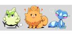  ... ? bright_pupils browt closed_mouth commentary english_commentary fangs full_body gecqua grey_background no_humans pokemon pokemon_(creature) pombon purple_eyes rem_(tsulala) spoken_ellipsis starter_pokemon_trio white_pupils 