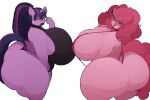2026 3:2 anthro artist_name belly big_breasts big_butt bikini black_clothing black_swimwear breasts butt choker clothing duo ear_piercing earth_pony equid equine eyelashes eyewear female florida_bikini friendship_is_magic glasses hair hasbro heart_glasses hi_res highlights_(coloring) horn horse huge_breasts huge_butt huge_thighs jewelry looking_at_viewer looking_back looking_back_at_viewer mammal my_little_pony mythological_creature mythological_equine mythology necklace one-piece_swimsuit open_mouth piercing pink_bikini pink_body pink_clothing pink_hair pink_swimwear pinkie_pie_(mlp) pony purple_body purple_hair purple_highlights round_glasses simple_background skimpy_bikini sling_bikini srnava015 swimwear tail tail_aside text thick_thighs twilight_sparkle_(mlp) two-piece_swimsuit unicorn white_background