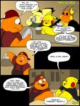 2025 3:4 absurd_res anthro apron backwards_baseball_cap backwards_hat baseball_cap black_ear_tips black_hair black_sclera black_sleeves brown_ear_tips brown_hands brown_markings button_(fastener) cafe charmander chonkymouse clothing coffee_cup collared_shirt colored comic container counter cup dialogue digital_drawing_(artwork) digital_media_(artwork) dipstick_ears dj_charmander door dress_shirt ear_markings english_description english_text fangs flat_colors floating_eyebrows generation_1_pokemon generation_2_pokemon green_clothing green_shirt green_topwear group hair hat headgear headwear hi_res holding_coffee_cup holding_container holding_cup holding_object male markings multicolored_clothing multicolored_ears multicolored_shirt multicolored_topwear narrowed_eyes nintendo orange_body overbite pace_(blastoiseanimator) page_number pedro_(blastoiseanimator) pichu pikachu pink_cheeks plate pokemon pokemon_(species) raichu red_apron red_baseball_cap red_cheeks red_clothing red_hat red_headwear red_shirt red_topwear riley_(blastoiseanimator) shelf shirt simple_background simple_eyes speech_bubble teeth text topwear undershirt white_eyes window yellow_body yellow_cheeks yellow_clothing yellow_ears yellow_shirt yellow_topwear