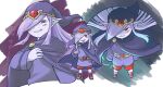 1boy :d cape commentary_request ek_loz evil_grin evil_smile facial_mark forehead_jewel gladiator_sandals grin hair_over_one_eye hat highres long_hair pale_skin pants phrygian_cap pointy_ears puffy_pants purple_cape purple_hair purple_hat purple_tunic red_eyes red_pants red_shoes sandals shoes sidelocks signature smile smirk the_legend_of_zelda the_legend_of_zelda:_the_minish_cap translation_request tunic vaati wide_sleeves 