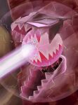  absurdres breath_weapon colored_skin commentary_request dragon_energy_(pokemon) electricity energy_beam extra_eyes firing highres karura_(to-the-4483) no_humans partial_commentary pink_skin pokemon pokemon_(creature) regidrago sharp_teeth solo teeth 