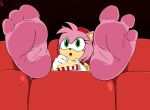 3_toes absurd_res amy_rose anthro barefoot clothing eulipotyphlan feet female ffartist food foot_fetish foot_focus fur gloves green_eyes handwear hedgehog hi_res mammal open_mouth pink_body pink_fur popcorn sega soles solo sonic_the_hedgehog_(series) toes white_clothing white_gloves white_handwear