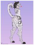 3:4 absurd_res anthro bedroom_eyes big_butt black_hair blep border bottom_heavy bottomwear butt chest_tuft clothing cozymun digitigrade ear_piercing felid femboy fishnet_bottomwear fishnet_clothing fur grey_body grey_fur hair half-closed_eyes hi_res highlights_(coloring) huge_butt industrial_piercing male mammal markings narrowed_eyes one_eye_closed pantherine pawpads paws pear-shaped_figure piercing purple_pawpads raised_tail seductive snow_leopard solo spots spotted_body spotted_fur spotted_markings tail thick_thighs tongue tongue_out tuft white_border white_highlights wide_hips wink