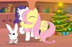 angel_(mlp) blue_eyes christmas christmas_tree equid equine eyelashes female feral fluttershy_(mlp) friendship_is_magic gift gign-3208 group hair hasbro hi_res holidays horn hug lagomorph leporid mammal my_little_pony mythological_creature mythological_equine mythology pegasus pink_hair plant pupils purple_hair quadruped rabbit rarity_(mlp) smile tail tree trio unicorn white_body wings yellow_body