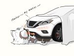 2024 ambiguous_gender anthro blush bodily_fluids brown_body brown_fur canid canine car confusion crying dialogue duo eibvdy eibvdy857 english_text eyes_closed fangs feral fur hair hi_res kemono living_car living_machine living_vehicle lying machine male male_anthro mammal on_back open_mouth open_smile simple_background smile speech_bubble talking_to_another tears teeth text vehicle wheel white_background white_body white_fur white_hair
